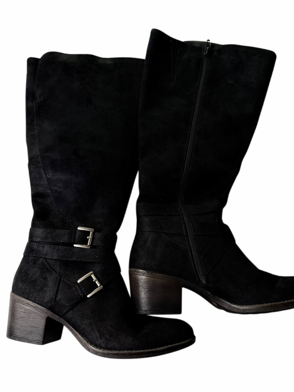 White Mountain Patricia Talk Boots Womens 9 Wide Calf Black Boots Buckle Zip